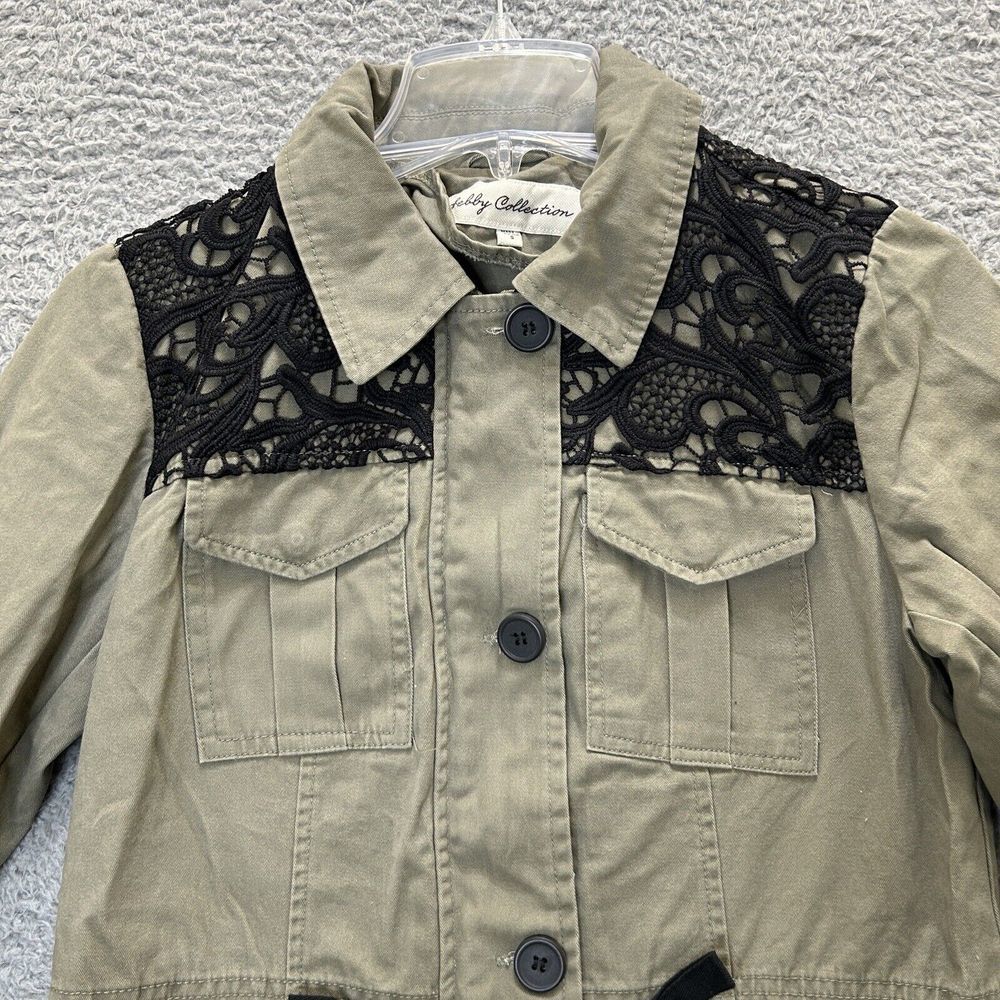 Shelby Collection Jacket Womens Small Green‎ Military Lace Trim Utility Full Zip - Picture 2 of 16